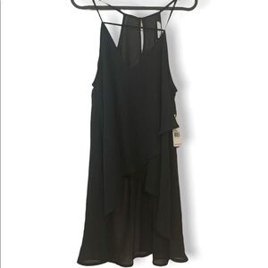 Dex Black Sheer Flowy Open back with Buttons HalterTop Blouse
